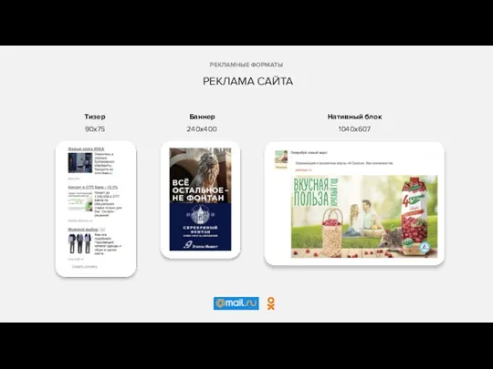 Тизер 90x75 Баннер 240x400 Нативный блок 1040x607 РЕКЛАМНЫЕ ФОРМАТЫ РЕКЛАМА САЙТА