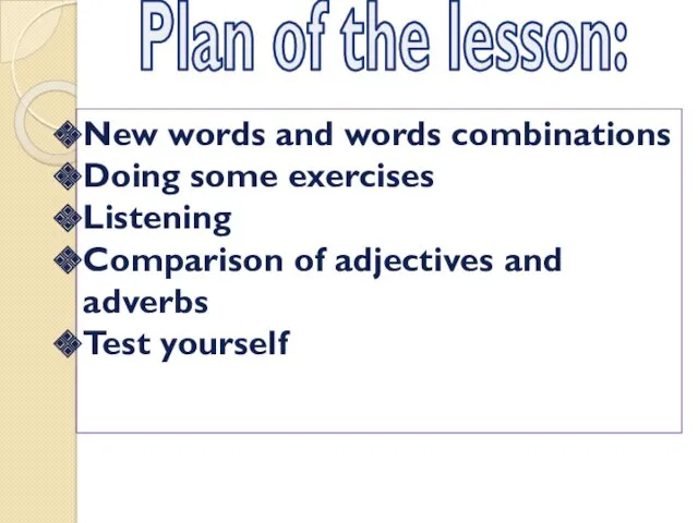 Plan of the lesson: New words and words combinations Doing