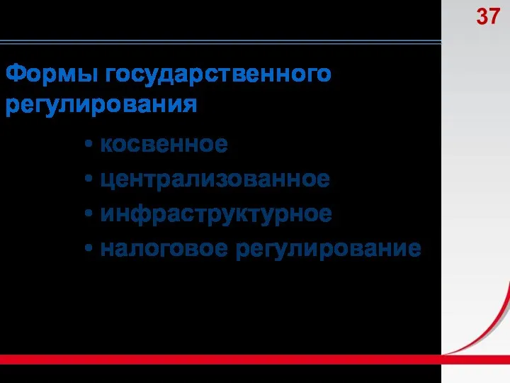 Формы государственного регулирования косвенное централизованное инфраструктурное налоговое регулирование