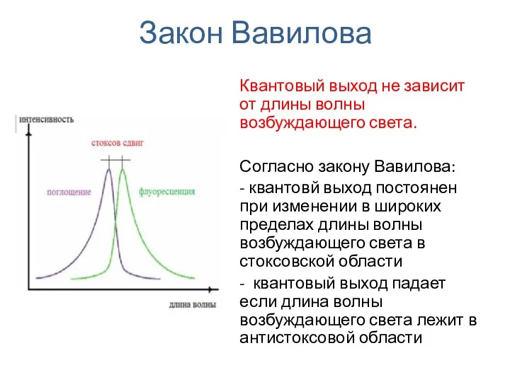 Закон Вавилова Квантовый выход не зависит от длины волны возбуждающего
