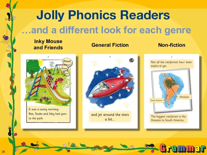 Jolly Phonics Readers …and a different look for each genre