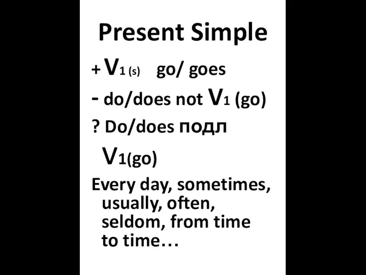 Present Simple + V1 (s) go/ goes - do/does not