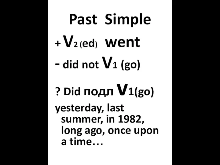 Past Simple + V2 (ed) went - did not V1