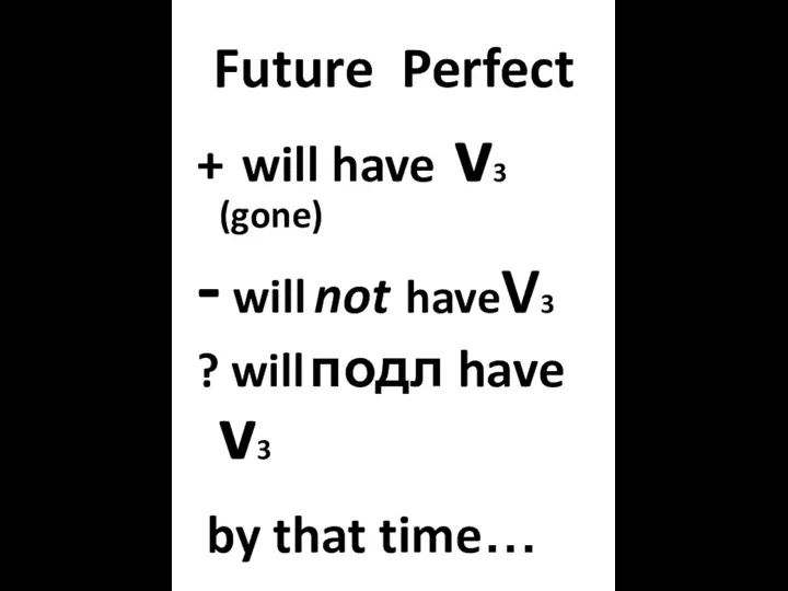 Future Perfect + will have v3 (gone) - will not