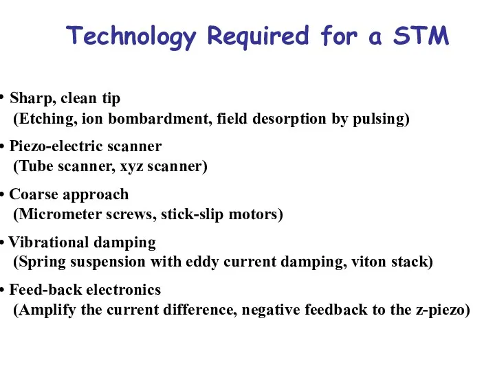 Technology Required for a STM Sharp, clean tip (Etching, ion