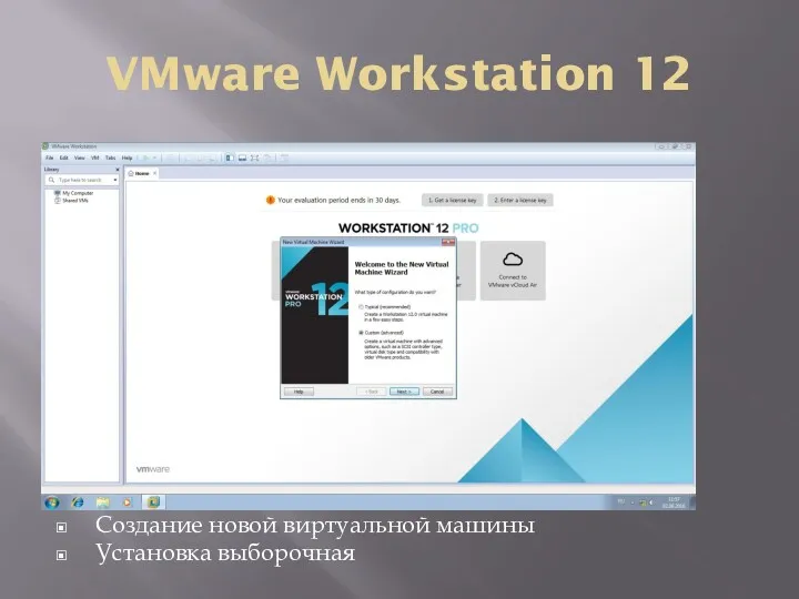 VMware Workstation 12 Создание новой виртуальной машины Установка выборочная