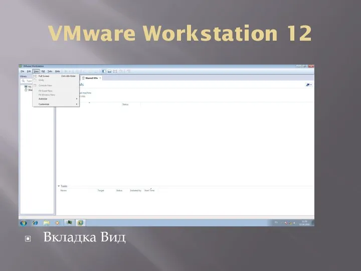 VMware Workstation 12 Вкладка Вид