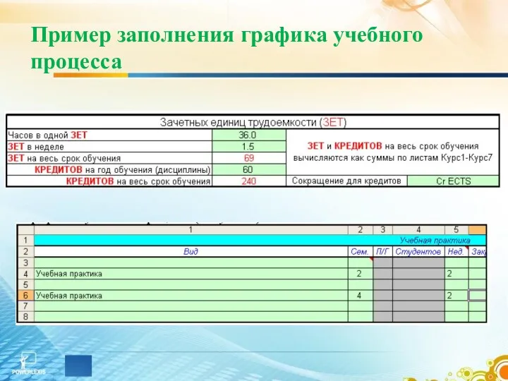 Пример заполнения графика учебного процесса