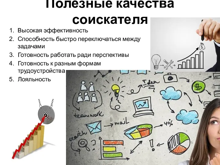 Полезные качества соискателя Высокая эффективность Способность быстро переключаться между задачами