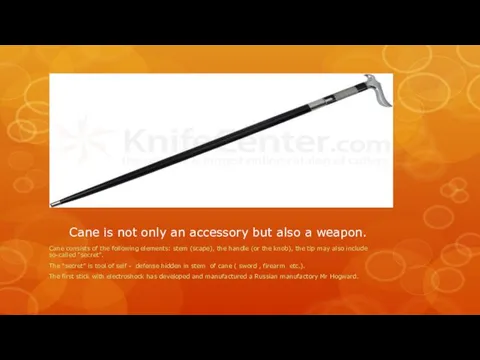 Cane is not only an accessory but also a weapon. Cane consists of