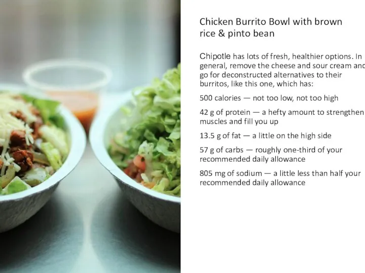 Chicken Burrito Bowl with brown rice & pinto bean Chipotle