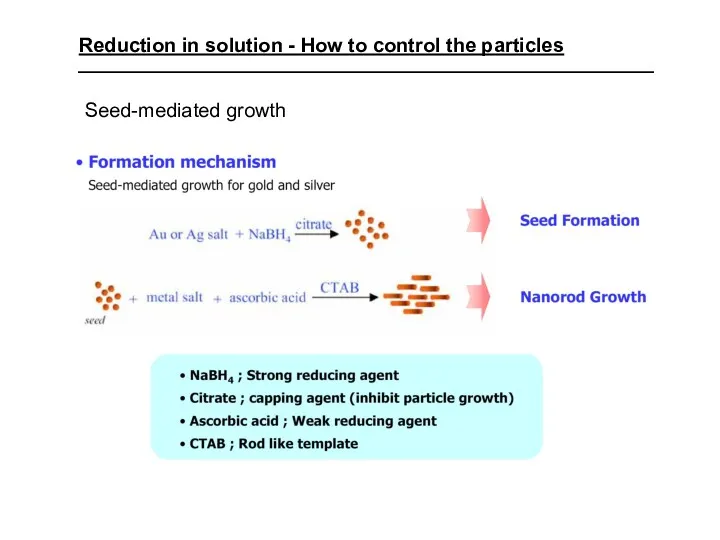 Reduction in solution - How to control the particles Seed-mediated growth