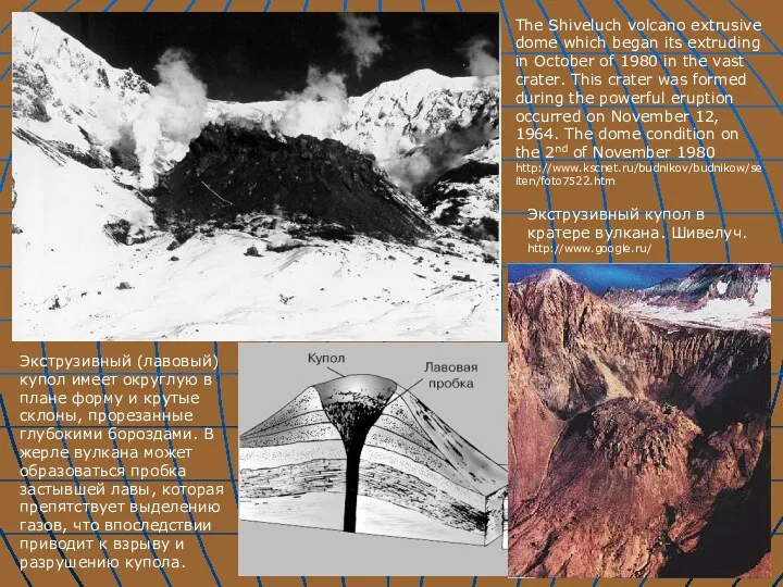 The Shiveluch volcano extrusive dome which began its extruding in