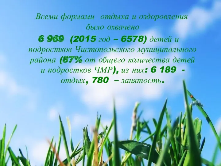 Всеми формами отдыха и оздоровления было охвачено 6 969 (2015