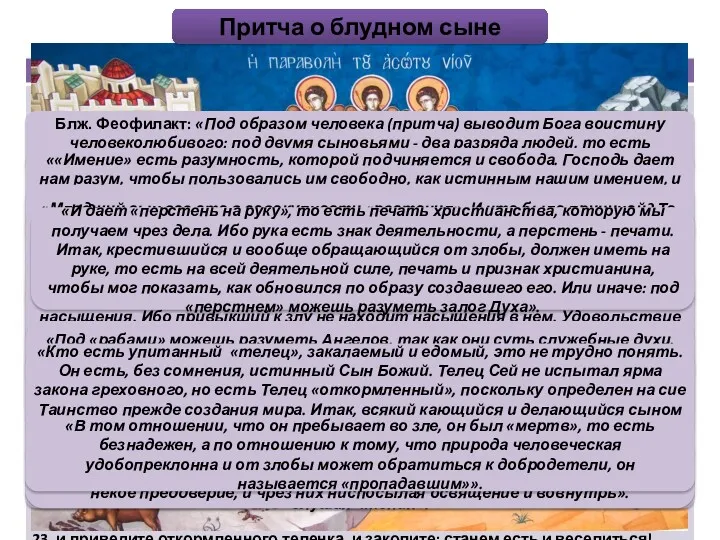 Притча о блудном сыне Блж. Феофилакт: «Под образом человека (притча)