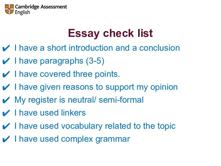 Essay check list I have a short introduction and a