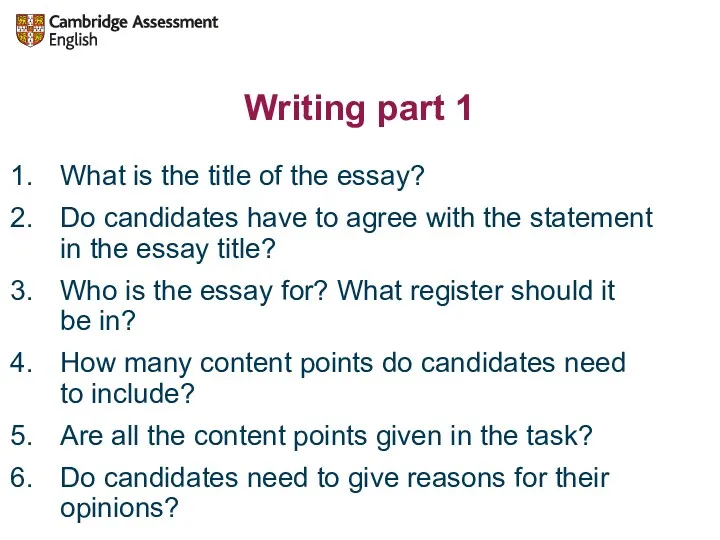 Writing part 1 What is the title of the essay?