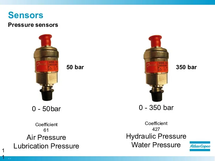 Sensors 0 - 50bar Coefficient 61 Air Pressure Lubrication Pressure