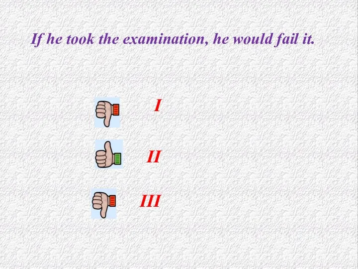 I II III If he took the examination, he would fail it.