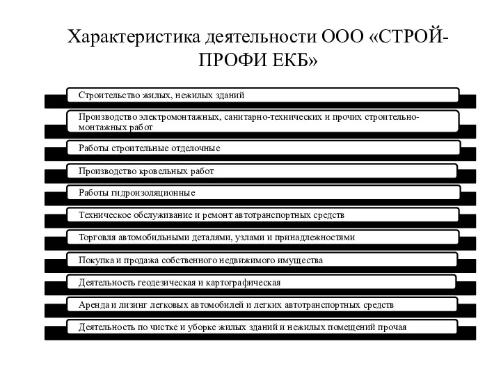 Характеристика деятельности ООО «СТРОЙ-ПРОФИ ЕКБ»