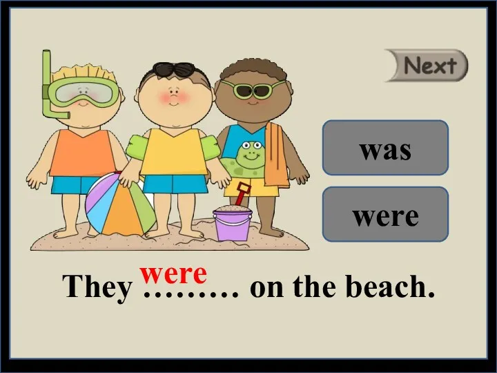 They ……… on the beach. were was were