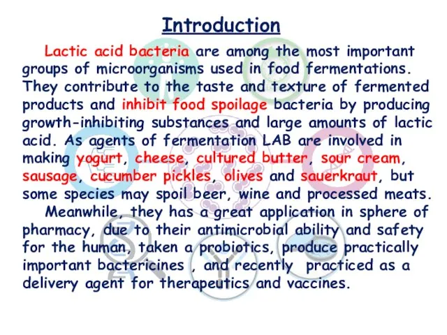 Introduction Lactic acid bacteria are among the most important groups