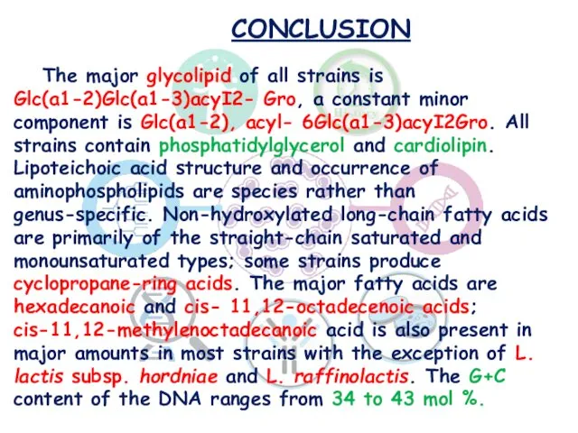 CONCLUSION The major glycolipid of all strains is Glc(a1-2)Glc(a1-3)acyI2- Gro,