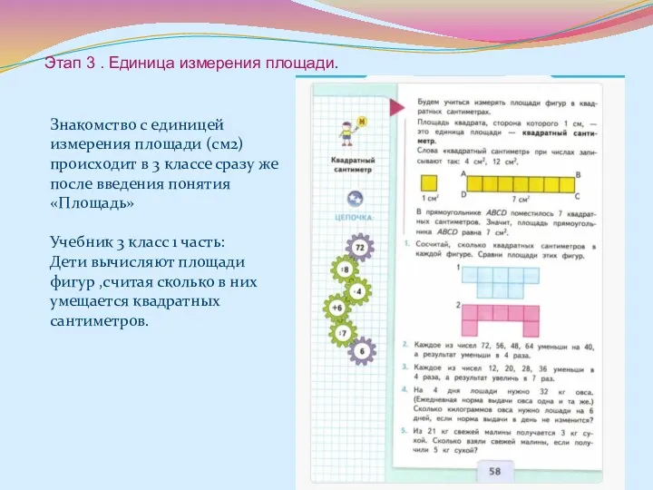 Этап 3 . Единица измерения площади. Знакомство с единицей измерения