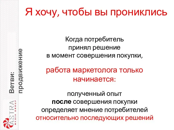 Ветви: продвижение Я хочу, чтобы вы прониклись Когда потребитель принял