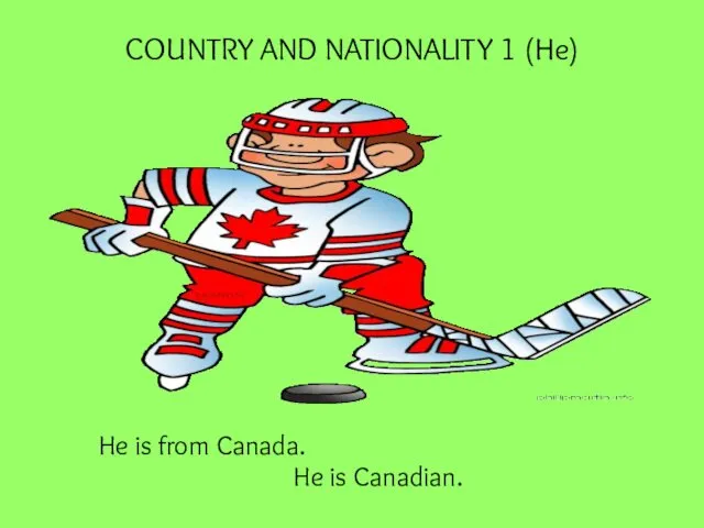 COUNTRY AND NATIONALITY 1 (He) He is from Canada. He is Canadian.