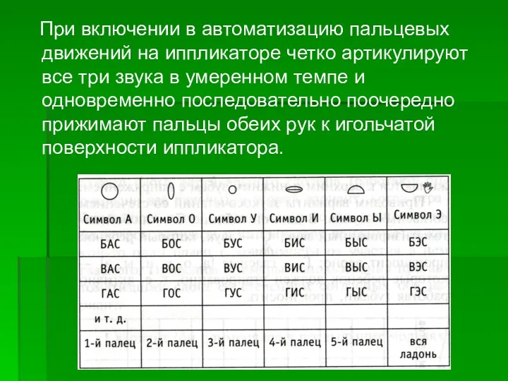 При включении в автоматизацию пальцевых движений на иппликаторе четко артикулируют