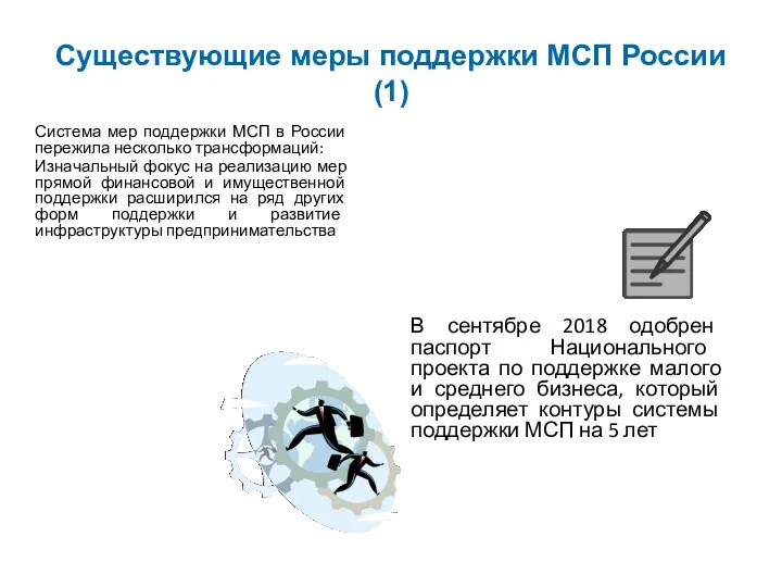 Существующие меры поддержки МСП России (1) Система мер поддержки МСП