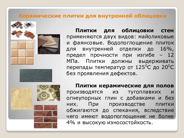 Керамические плитки для внутренней облицовки Плитки для облицовки стен применяются