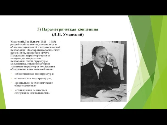 3) Параметрическая концепция (Л.И. Уманский) Уманский Лев Ильич (1921—1983) —