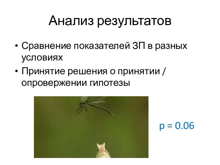 Анализ результатов Сравнение показателей ЗП в разных условиях Принятие решения