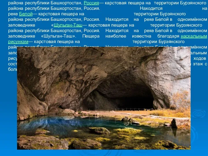 Ка́пова пеще́ра[ также Бельская, Шульга́н-Таш[— карстовая— карстовая пещера— карстовая пещера