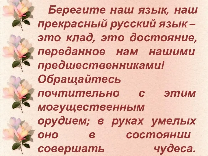 Берегите наш язык, наш прекрасный русский язык – это клад,