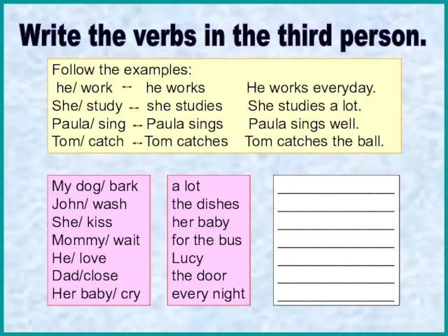 Write the verbs in the third person. Follow the examples: