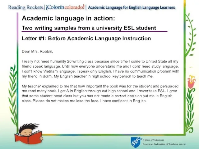 Academic language in action: Two writing samples from a university