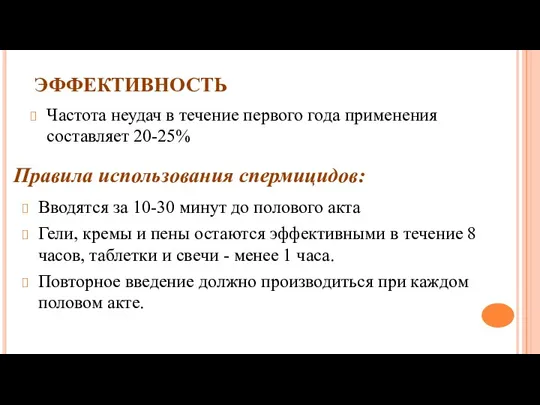 ЭФФЕКТИВНОСТЬ Частота неудач в течение первого года применения составляет 20-25%