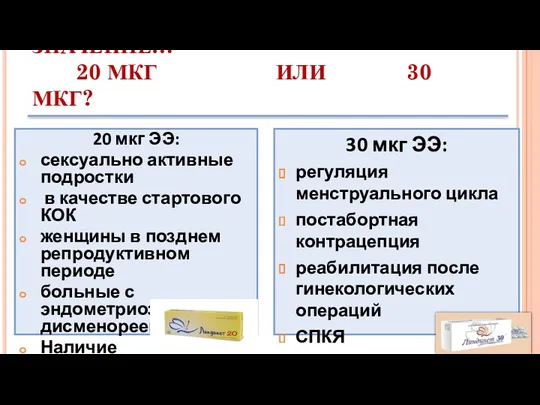 ДОЗА ЭТИНИЛЭСТРАДИОЛА ИМЕЕТ ЗНАЧЕНИЕ… 20 МКГ ИЛИ 30 МКГ? 20