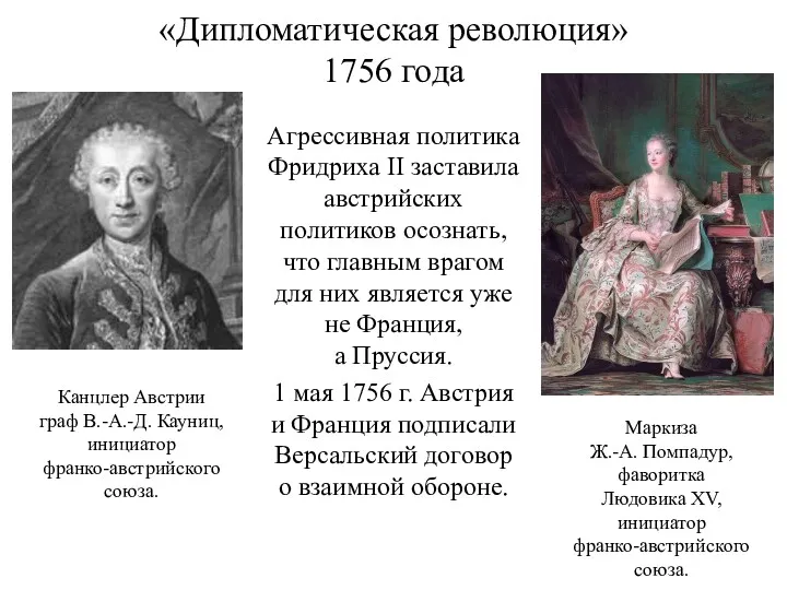 «Дипломатическая революция» 1756 года Агрессивная политика Фридриха II заставила австрийских