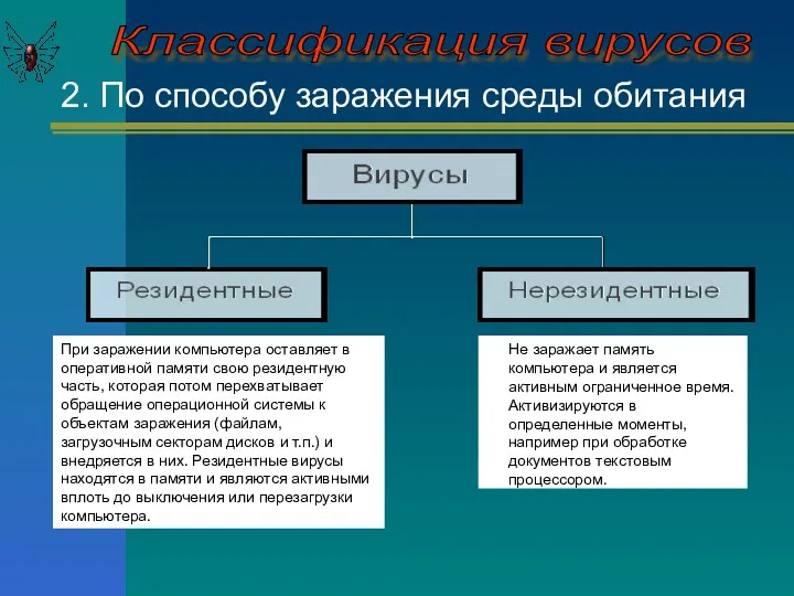 Классификация вирусов 2. По способу заражения среды обитания При заражении