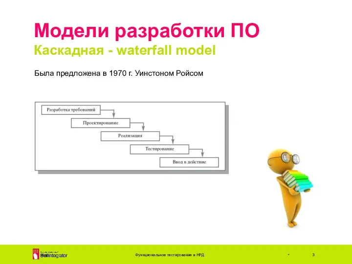 Модели разработки ПО Каскадная - waterfall model Функциональное тестирование в