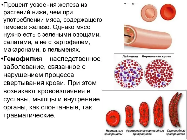 Процент усвоения железа из растений ниже, чем при употреблении мяса,