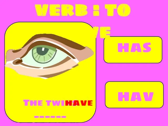 has have The twins ______ got green eyes. have verb : to have