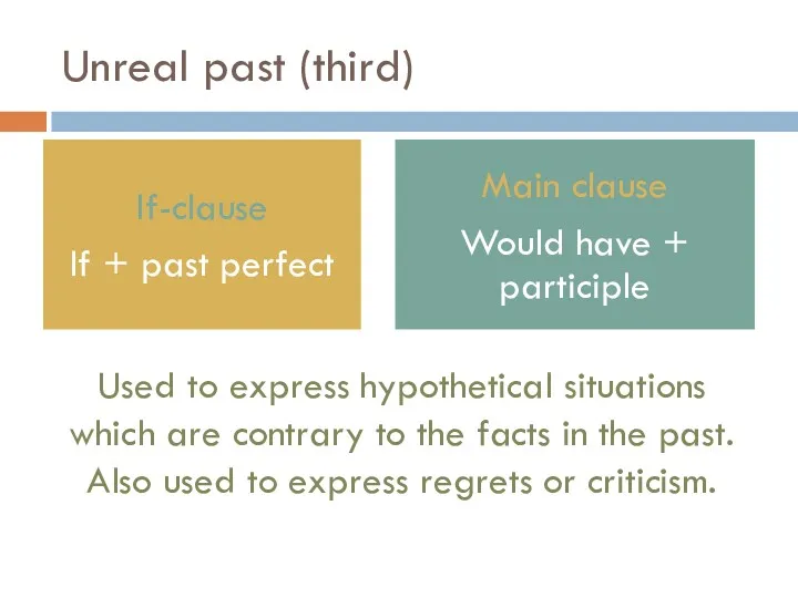 Unreal past (third) Used to express hypothetical situations which are