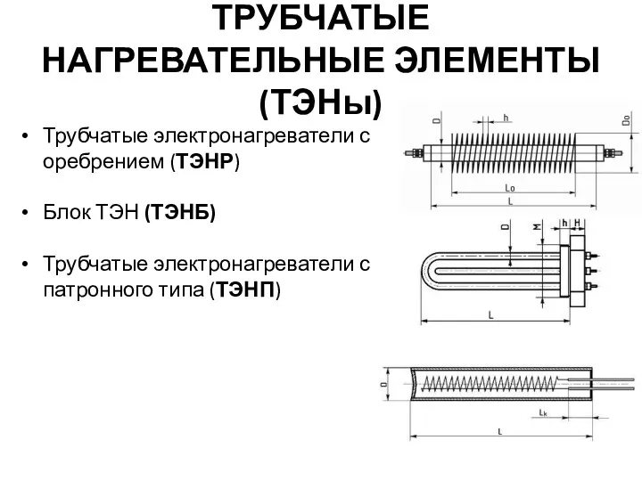 ТРУБЧАТЫЕ НАГРЕВАТЕЛЬНЫЕ ЭЛЕМЕНТЫ (ТЭНы) Трубчатые электронагреватели с оребрением (ТЭНР) Блок