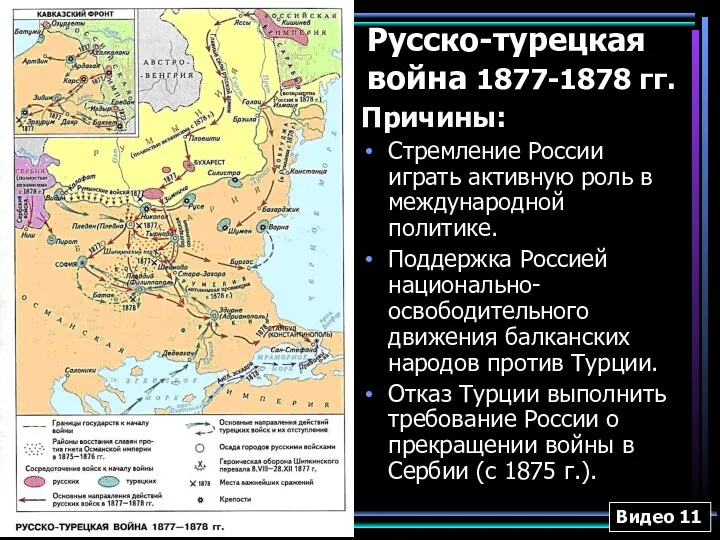 Русско-турецкая война 1877-1878 гг. Причины: Стремление России играть активную роль