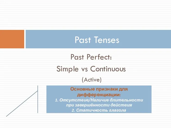 Past Perfect: Simple vs Continuous (Active) Past Tenses Основные признаки